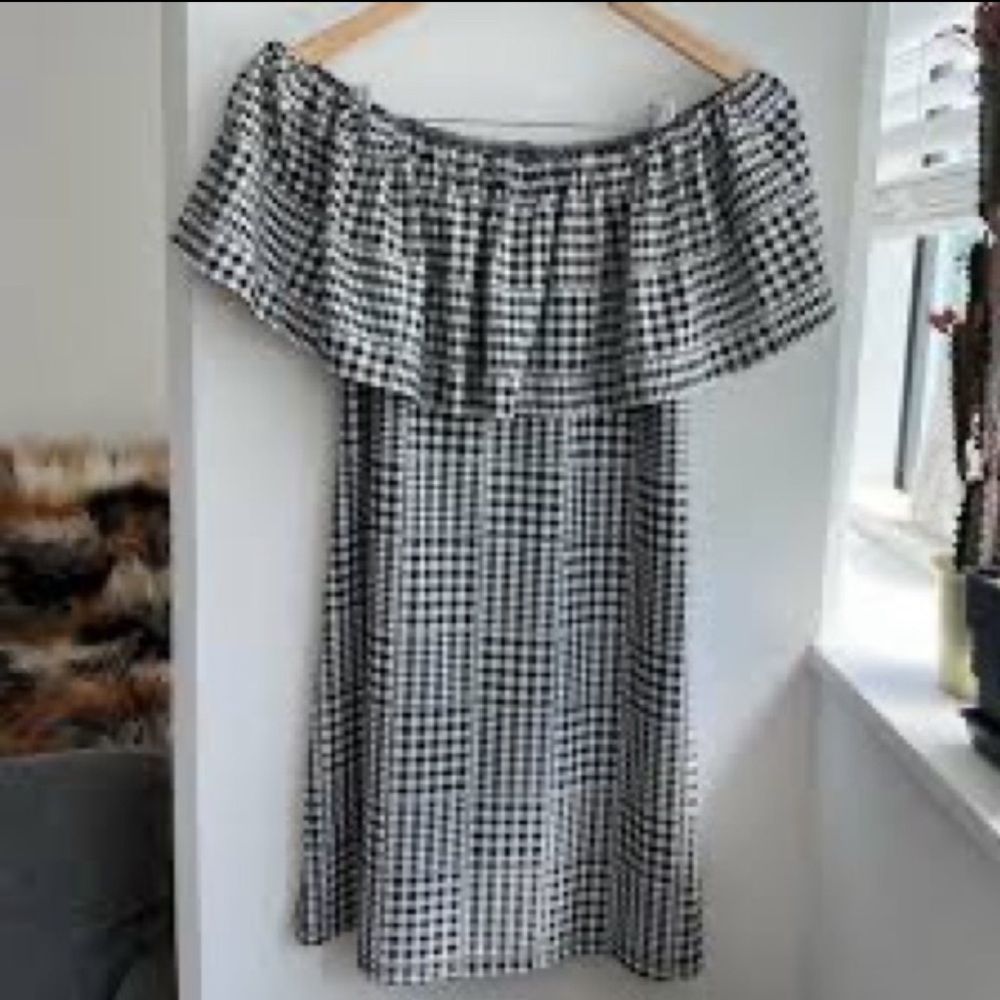 Urban Outfitters Cooperative Gingham Off The Shoulder Black White Dress Size XS